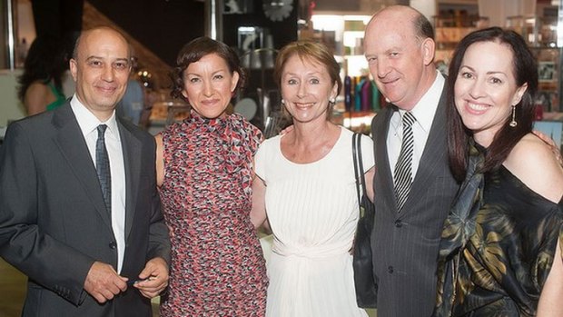 Art Gallery of WA director Stefano Carboni with wife Maria Yakimov, Nikki Day, Culture and the Arts Minister John Day and Lifeline WA CEO Fiona Kalaf at the January launch of <i>Picturing New York: Photographs from the Museum of Modern Art</i>.