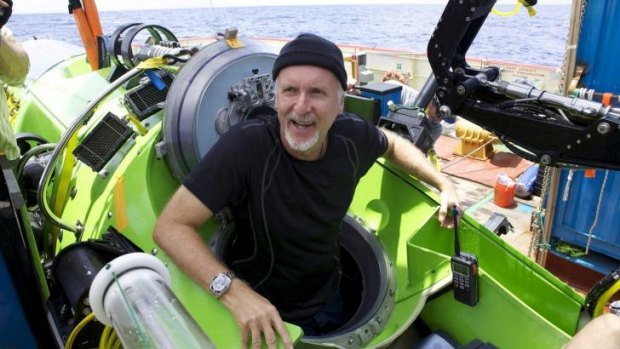 James Cameron on the set of Deepsea Challenge 3D.