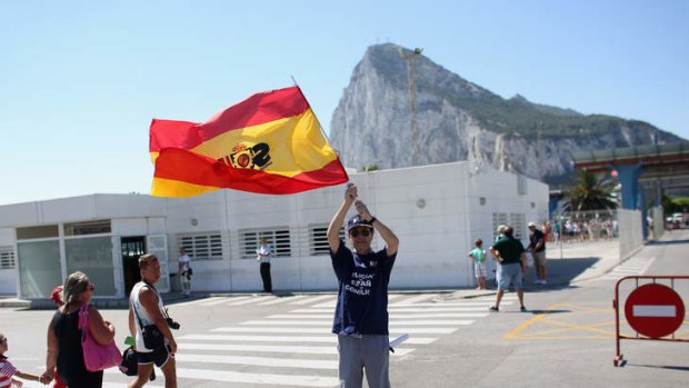 Spain's main police union SUP (Sindicato Unificado de Policia) stage a demonstration outside border with Gibraltar.