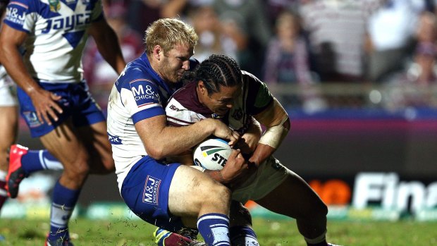 Contentious: Steve Matai heads to the line for Manly on Friday.