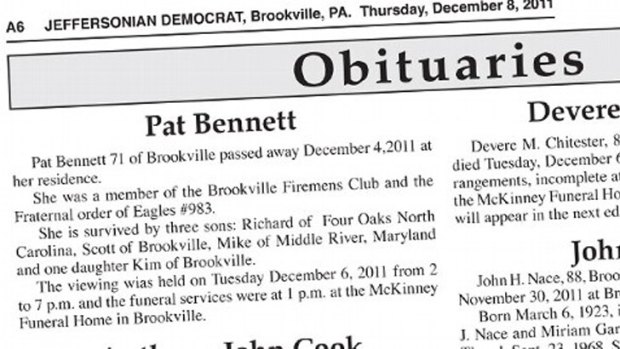 Scam ... the fake obituary.