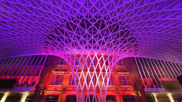 Luridly lit: Part of the King's Cross redevelopment.
