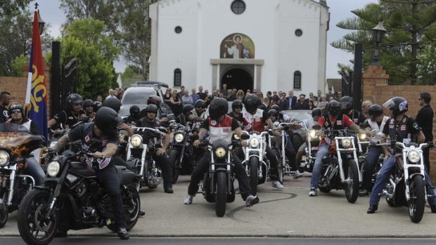 Goodbye &#8230; members of the Hells Angels at Zeljko ''Steve'' Mitrovic's funeral on Monday.
