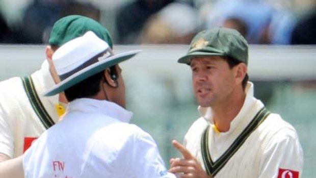 Ricky Ponting argues his case with umpire Aleem Dar, all to no avail.