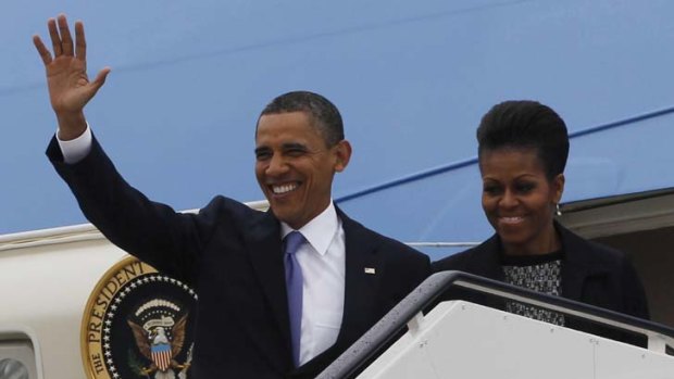 Homecoming ... the Obamas arrive in  Dublin.