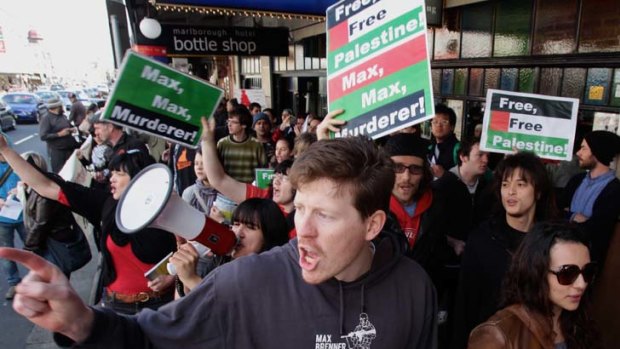 Protesters on King Street, Newtown, protesting against the Max Brenner business.
