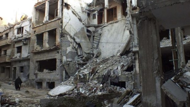 Devastation: A street in the besieged city of Homs.