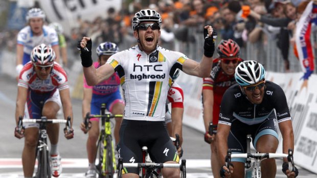 Matt Goss crosses the finish line, winning the Milan-San Remo race last year.