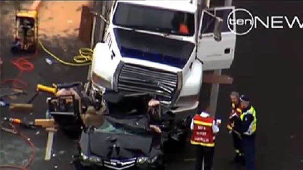 A video still of the deadly crash on the Monash Freeway.