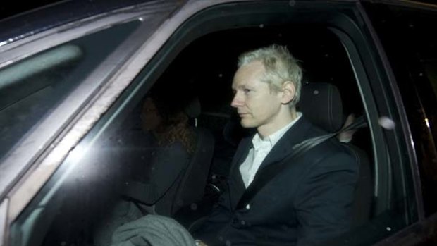 Julian Assange  arrives at Ellingham Hall, after being released from Wandsworth Prison.