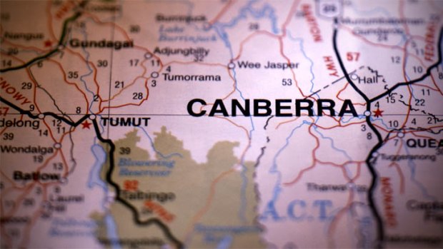 A map of Canberra and surrounding areas.