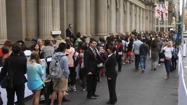 The queue for the opening of H&M's first Australian store on Elizabeth Street in Melbourne.