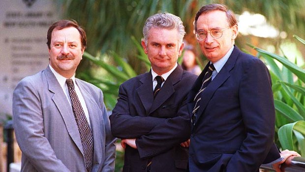 Labor supporters: (From left) Bruce Hawker, David Britton and Bob Carr.