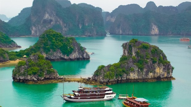 The craggy limestone formations at Halong Bay have created an extraordinary seascape.