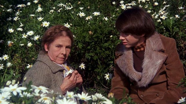 A scene from <i>Harold and Maude</i>, with Ruth Gordon and Bud Cort.