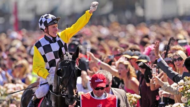 Viewed, with Blake Shinn, after their 2008 Melbourne Cup win.