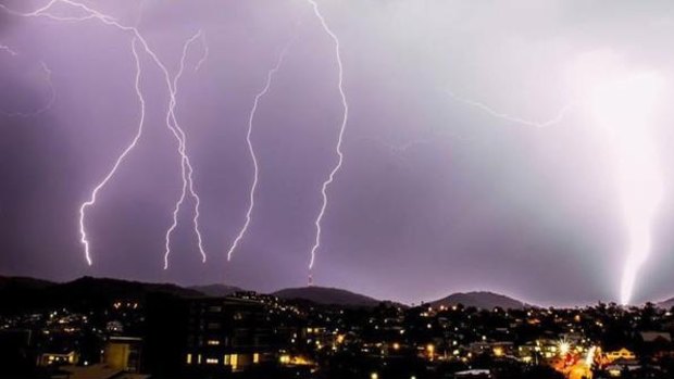 Lightning strikes Brisbane's radio broadcast towers.