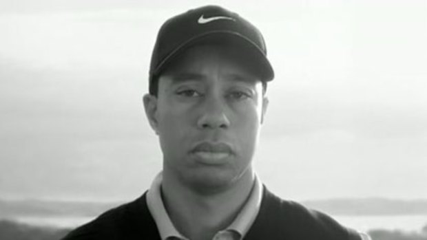 A sombre Tiger Woods in his comeback ad for Nike.