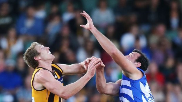 Tassie tussle: Hawthorn and North Melbourne battle it out in Tasmania.
