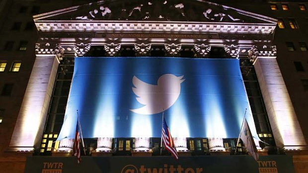 A Twitter banner adorns the New York Stock Exchange.