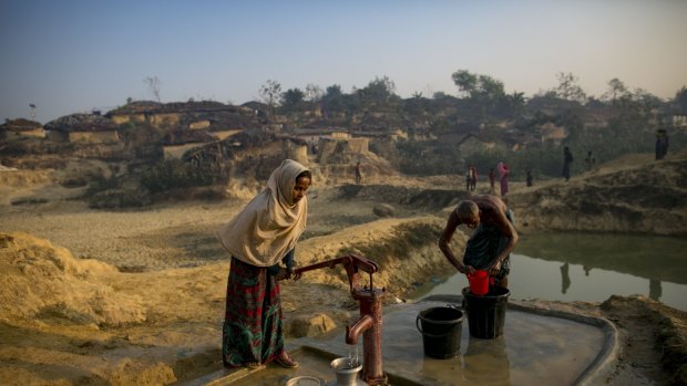 Refugees at a Rohingya refugee camp in Cox's Bazar, Bangladesh. 