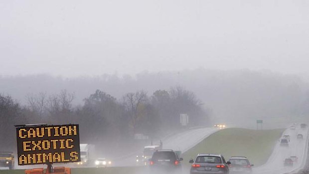 Warning ... motorists pass the unusual sign.