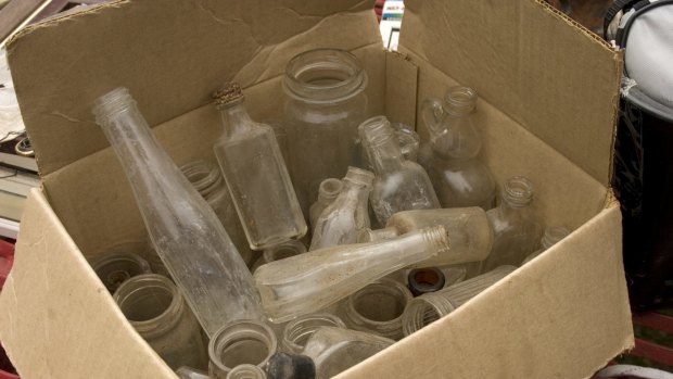 Bounty: Antique bottles left for collection.