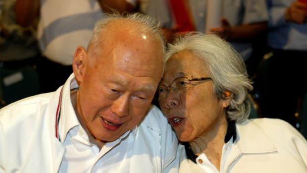 Singapore's then Minister Mentor Lee Kuan Yew with his wife Kwa Geok Choo in 2006.