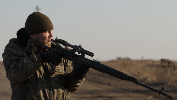 A pro-Russian separatist near the village of Lohvynove, Ukraine.