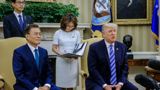 US President Donald Trump meets his South Korean counterpart Moon Jae-in at the White House in June.