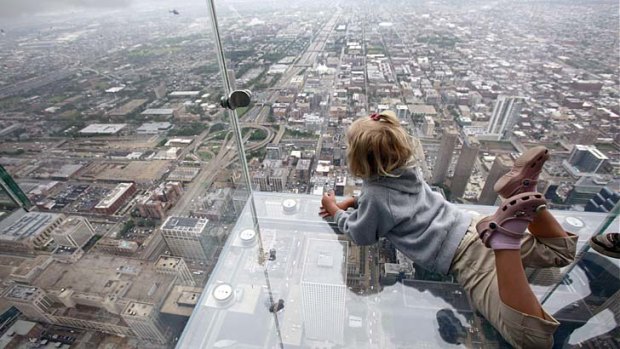 The view of Chicago from the Willis Tower's Ledge.