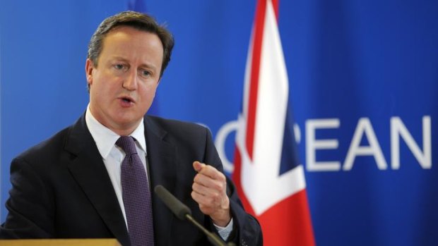 Britain's Prime Minister David Cameron speaks to the media at the European Union summit in Brussels this week.