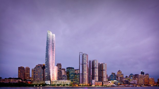 High rollers: Crown's proposed Barangaroo hotel and casino tower in Sydney punches through the skyline.