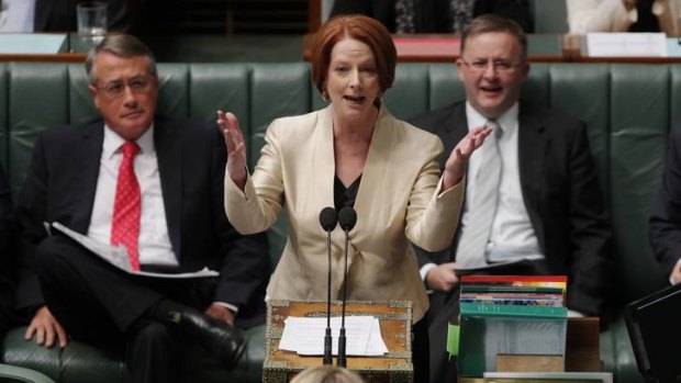 Back in front ... Prime Minister Julia Gillard during question time yesterday.