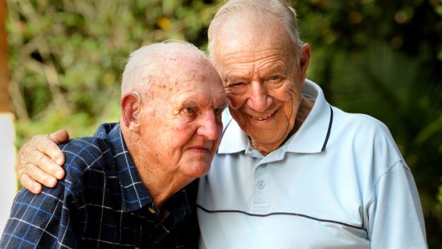 Reunited: Harry 'Hal' Wolters and Cecil 'Buff' Creswick, mates who went to war in 1941.