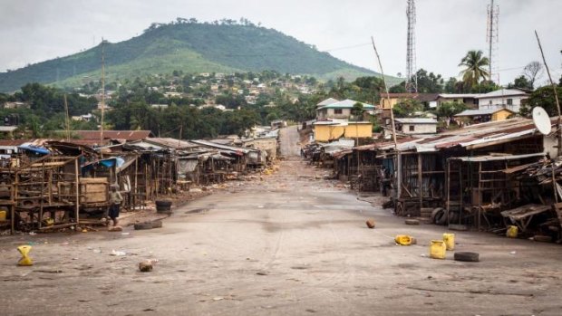 An empty local market area is seen during the three-day lock-down in Freetown, Sierra Leone.