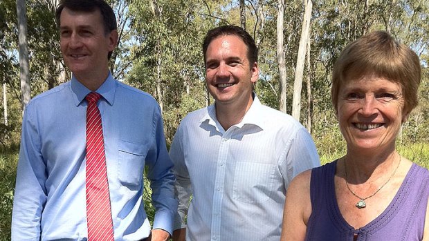 Lord Mayor Graham Quirk - pictured with Councillor Matthew Bourke and Centenary and District Environment Action president Shealagh Walker - has pledged a new environment centre.