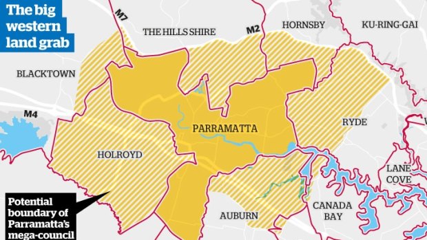 The boundaries proposed under Parramatta's proposed new council. 