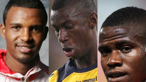 Kamal Ibrahim (Melbourne Heart), Bernie Ibini-Isei (Central Coast Mariners) and Teeboy Kamara (Adelaide United).