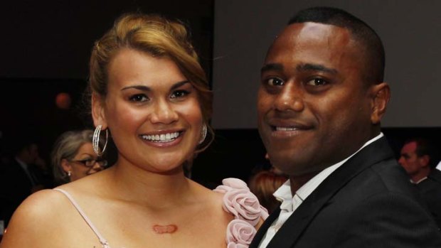 Honours &#8230; Akuila Uate, pictured with girlfriend Samantha Maton, at the Knights' end-of-season awards in Newcastle.
