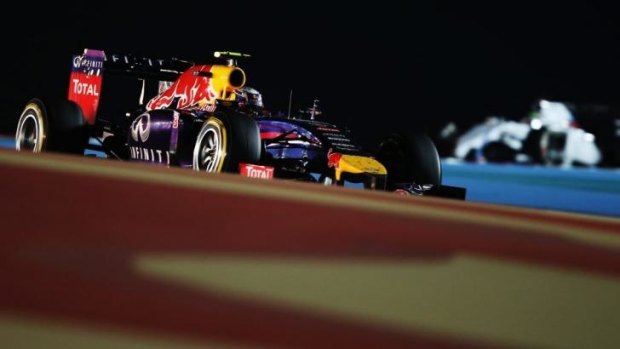 Night moves: Daniel Ricciardo came within metres of claiming a podium finish at the Bahrain Grand Prix.