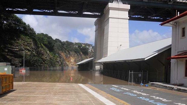 The Howard Street Wharves site goes underwater during the January floods.