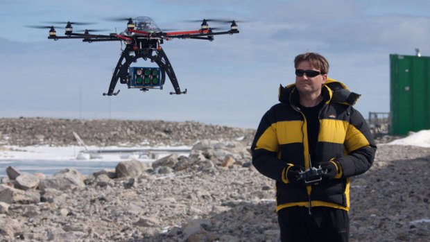 A view of the future ... researcher from the University of Tasmania  trialling a drone.
