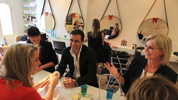 Hangover-free party &#8230; Di Jones staff members, from left, Janine Kennedy, Nick Gill and Victoria Morish swap a boozy lunch for a manicure at Polished in Woollahra.