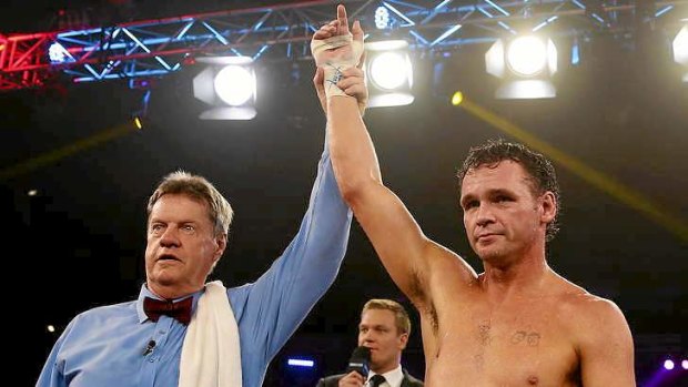 The winner: Daniel Geale celebrates victory over Garth Wood during the IBF Middleweight Pan Pacific title bout with Garth Wood.