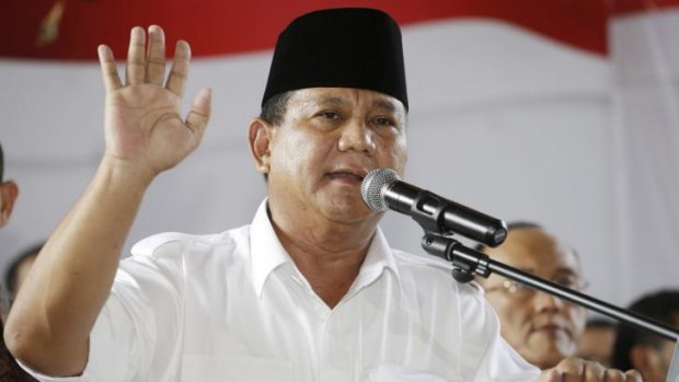 Indonesian presidential candidate Prabowo Subianto during a press conference in Jakarta on Tuesday.