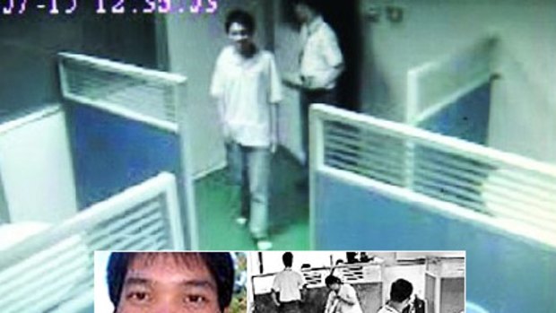 Sun Danyong, 25, inset, caught on CCTV footage in the factory.