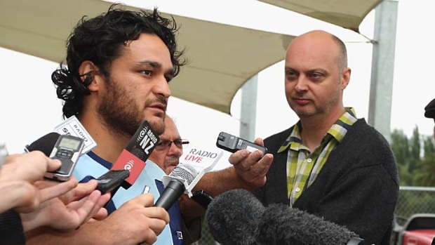 Piri Weepu of the Blues talks to media in Auckland on Wednesday.