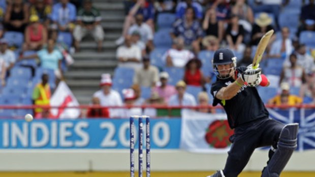 Kevin Pietersen smashes a cover drive in England's World Twenty20 semi-final victory over Sri Lanka.