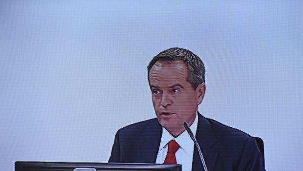 Screenshot of Opposition Leader Bill Shorten giving evidence during the Royal Commission into Trade Union Governance and Corruption in Sydney. 